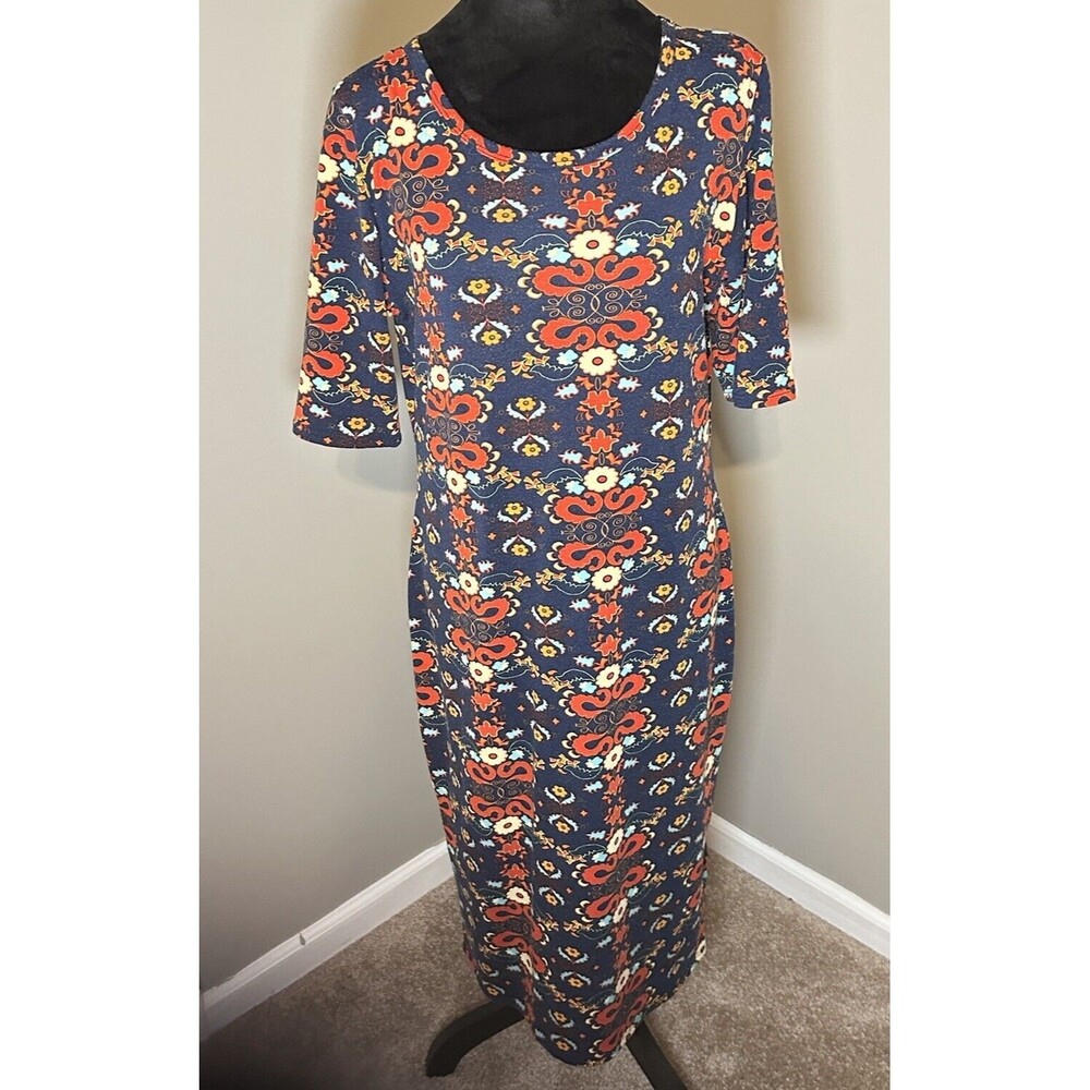 Lularoe Women’s Sz Large Multicolored Floral Polyester Spandex Dress C5